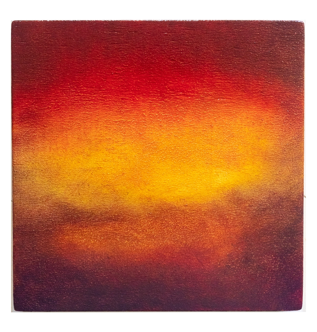 Fire Landscape, 2025, huile sur bois, 20 × 20 cm