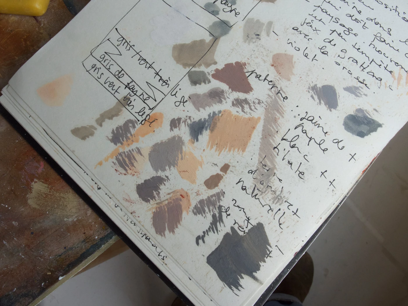 Recherche de gris pour la Minerva, carnet d’atelier, 2024.